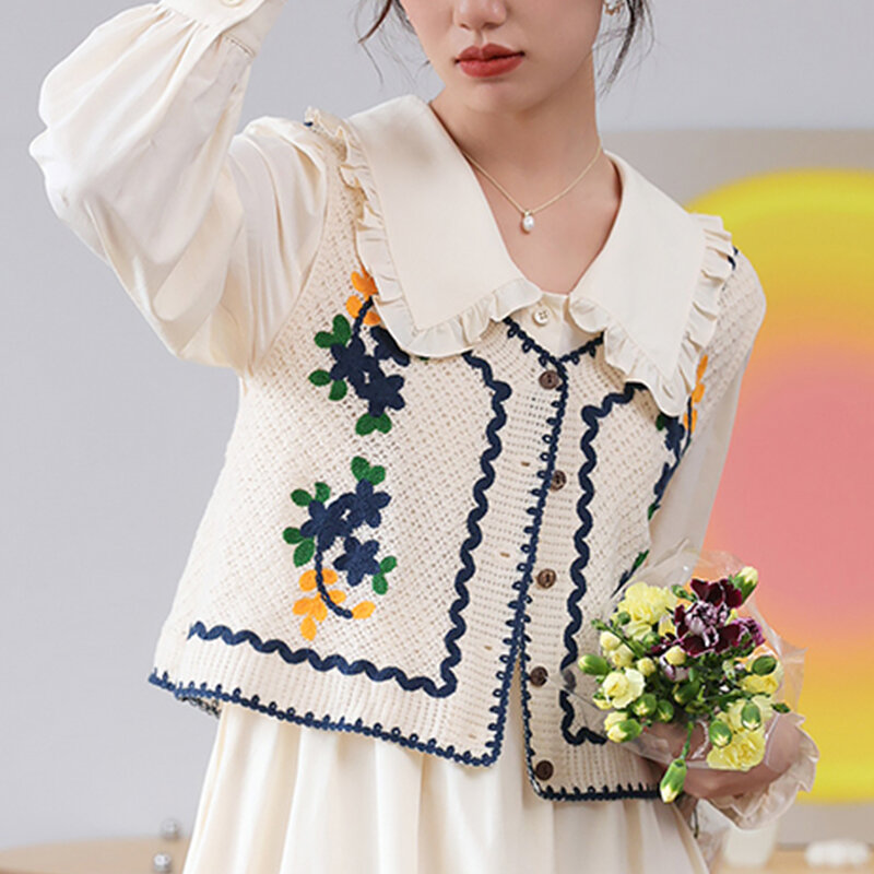 女性のためのエスニックスタイルの長袖シャツ,新しい透かし彫りのニットシャツ,花の透かし彫り,車の刺embroidery