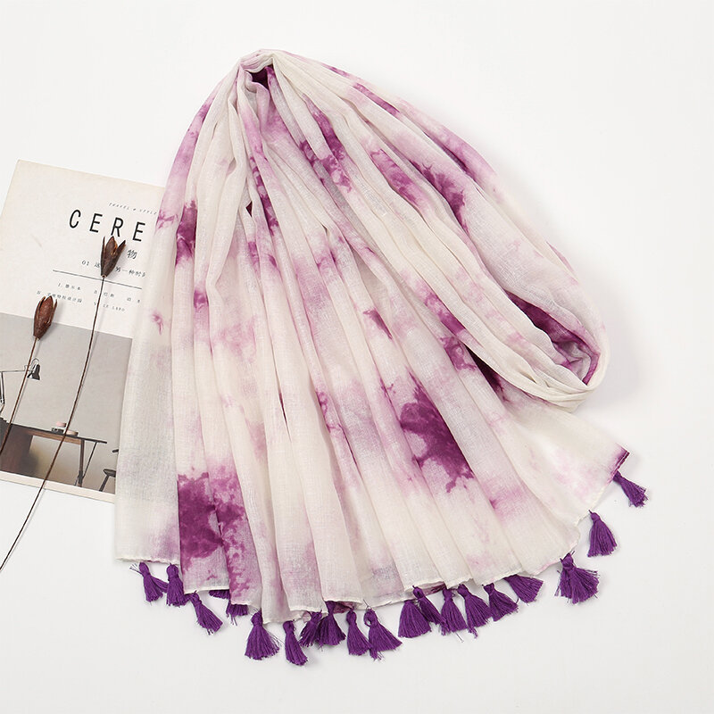 우아한 꽃 프린트 히잡 코튼 비스코스 태슬 숄, 여성용 패션 비치 롱 스카프, 숙녀 꽃 머리 스카프, 180x90cm