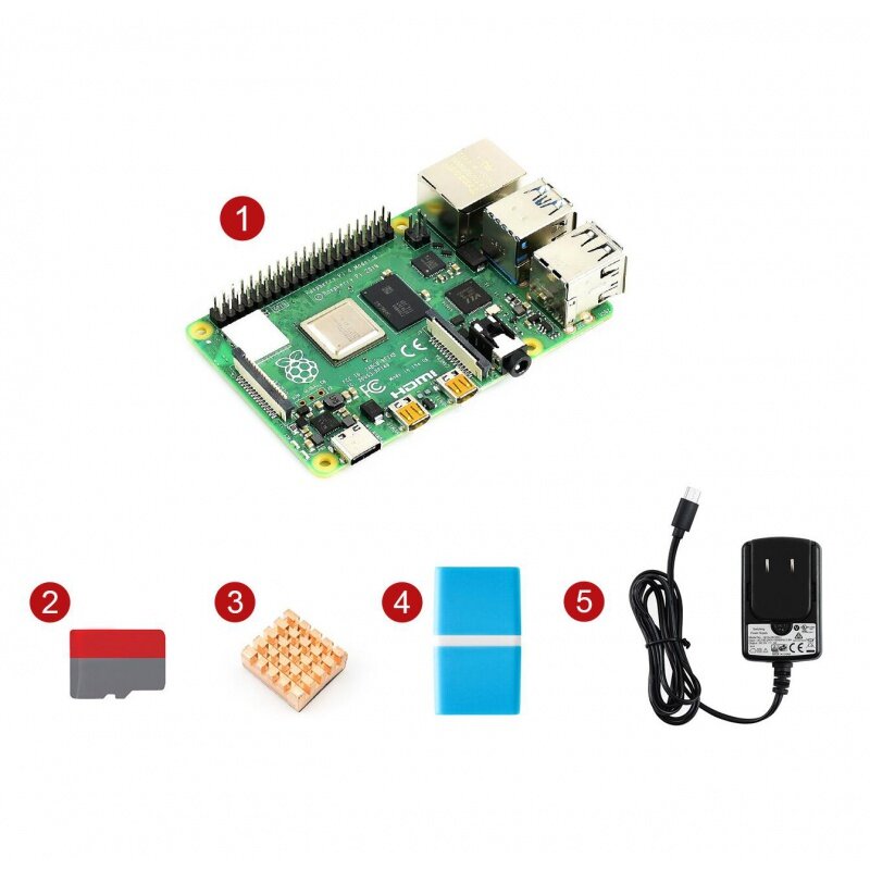 Waveshare adaptor daya Raspberry Pi, Kit pemula 4 Model B bagian penting EU/UK/US termasuk kartu 16GB