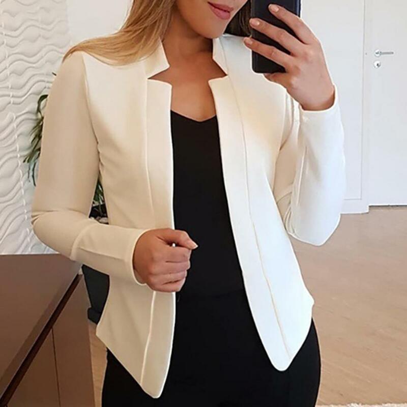 Casual Loose Fit Chic Streetwear Women's Slim Fit with Notched Collar Long Sleeve Open Front Solid Color Suit Coat for Spring