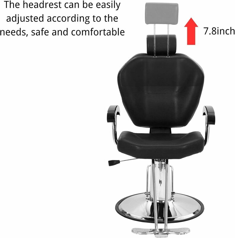 Winado Heavy Duty Reclining Barber Chair for Barber Shop, Styling Salon Chair with Headrest and Footrest, 360 Degree Swivel, Hei