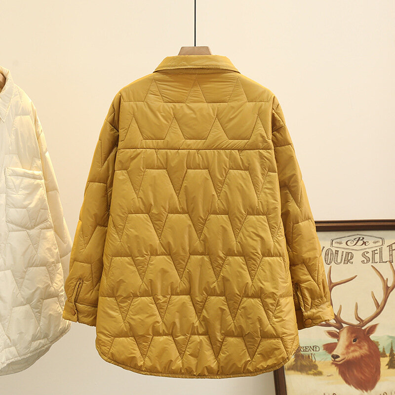 Fall Winter Plus Size Thin Parka Women's Clothing Leisure Lapel Geometric Pattern Jacket Simple Warm Cotton-Padded Coat