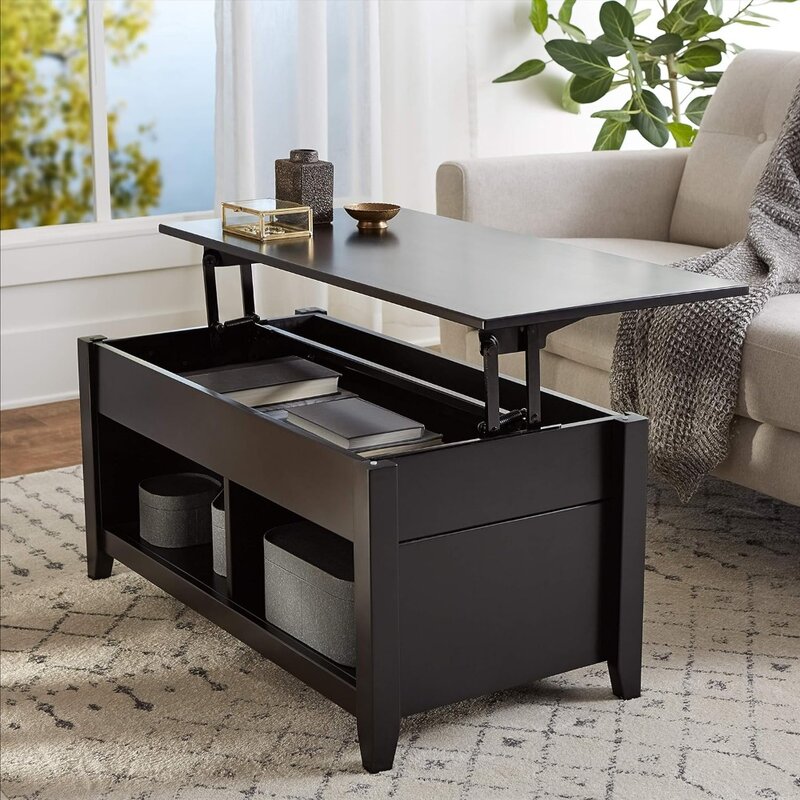Levante a mesa de café retangular do armazenamento, mesas de centro para quartos, mobília preta para a sala de estar, projeto moderno, 40 "x 18" x 19"