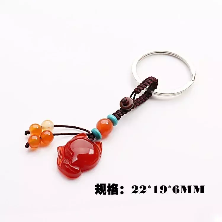 Wholesale Customization Natural Agate DIY Pixiu Fox Leaf Key Ring Jewellery Fashion Accessories Hand-Carved Woman Luck Amulet