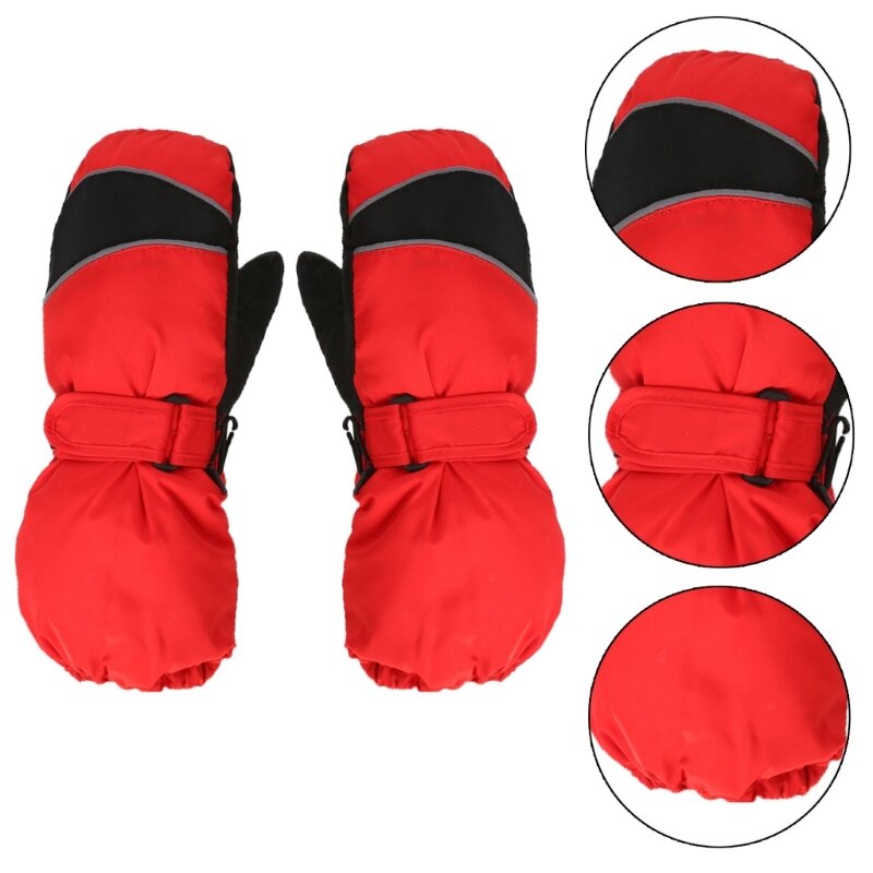 Breathable Ski Gloves Adjustable Strap Buckle Snow Mittens Split Finger Gloves for Boys and Girls Outdoor Activities