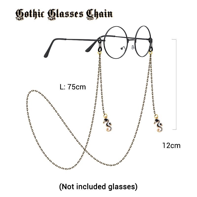 Cadena de gafas antideslizante gótica para mujer, colgante de hipocampo, cordón para gafas de sol, Anime, Cosplay, joyería, regalos