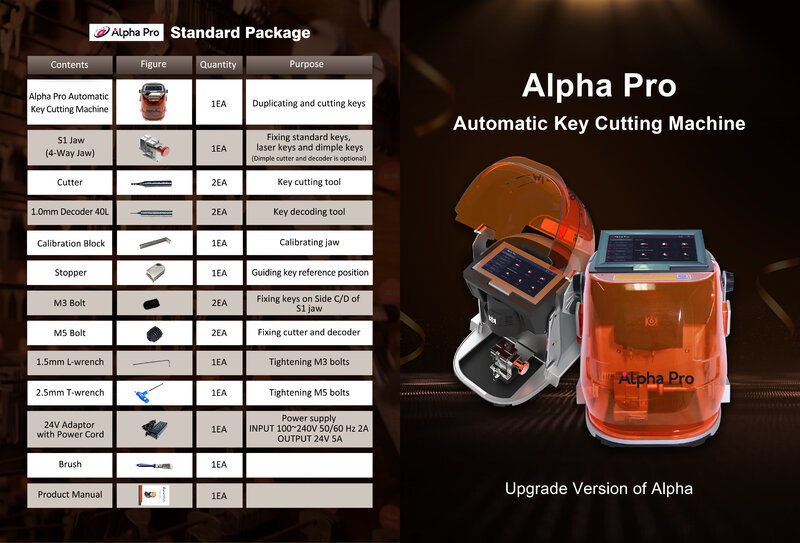 KuKai-Alpha Pro Máquina de Corte Chave para Auto, Chaves Laser, Chave Tubular Mul T Lock, Chave Ford Tiger Schlage, Ferramenta de Serralheiro