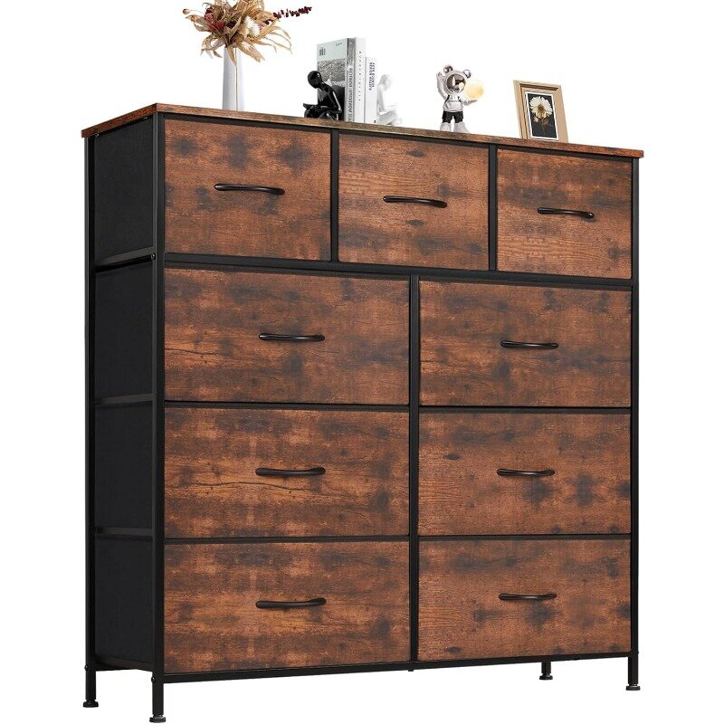 Dresser for Bedroom with 9 Fabric Drawers, Tall Chest Organizer Units for Clothing, Closet, Kidsroom, Storage Tower