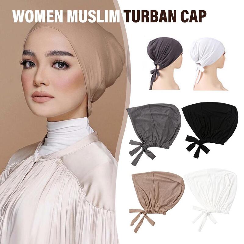 Nuovo morbido Modal musulmano Turbante cappello interno Hijab Caps islamico Turbante Headwrap India Mujer cofano femminile Underscarf cappelli Q3b2