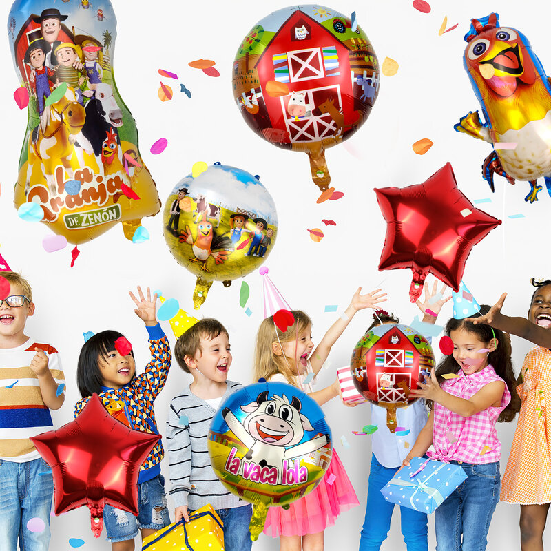 La Granja De Zenon Foil Mylar Balloons for Kids 20inch Round Farm Animals Themed Party Decoratio Party Supplies Favor（8PCS)