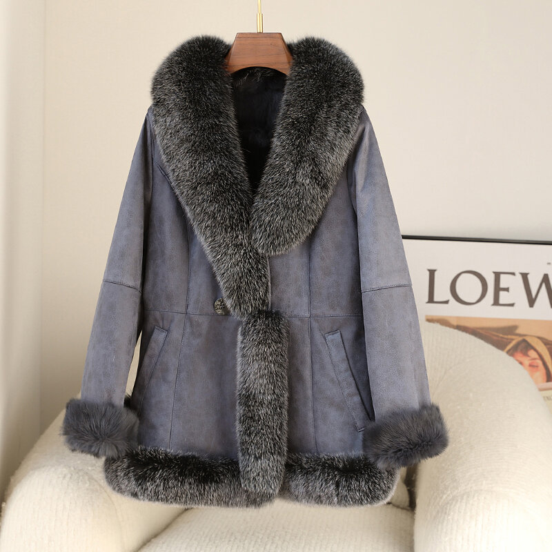 2023 Haining genuine leather fur integrated coat, high-end rabbit skin short fur collar fur women's coat
