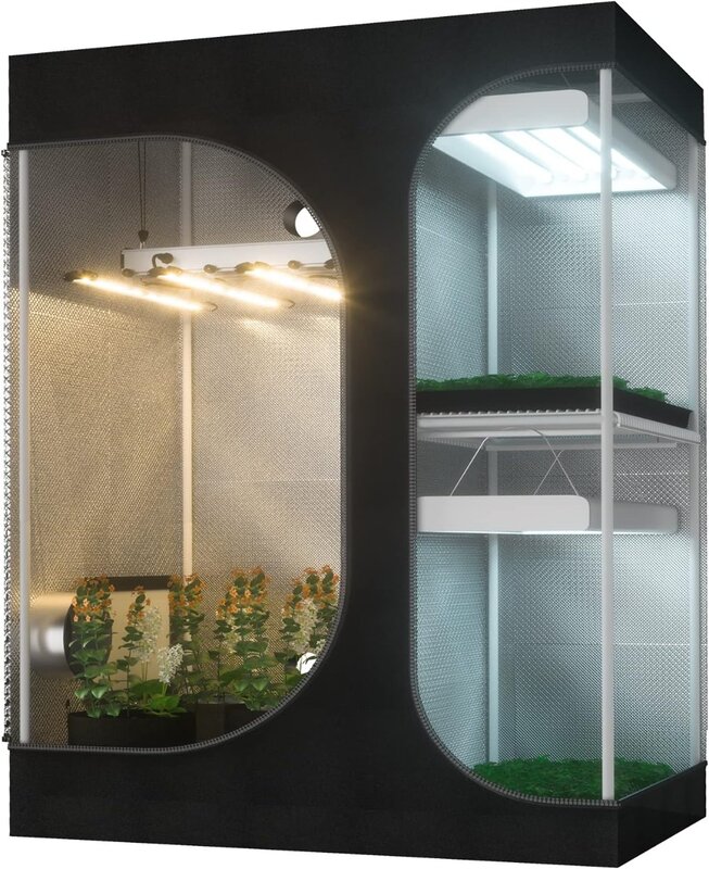 خيمة مايلر عاكسة للنمو في الأماكن المغلقة ، خزانة لنشر النباتات ، زراعة الزهور ، الزراعة المائية ، 2 في 1 ، 60 في x 48 في x 80 في ، 5 قدم × 4 في