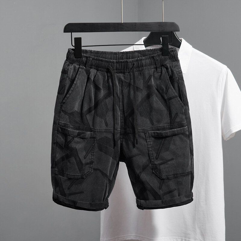 Jeans d'été multi-poches pour hommes, pantalons en denim décontractés, tendance imprimée, extensible, ample, à la mode, objectifs