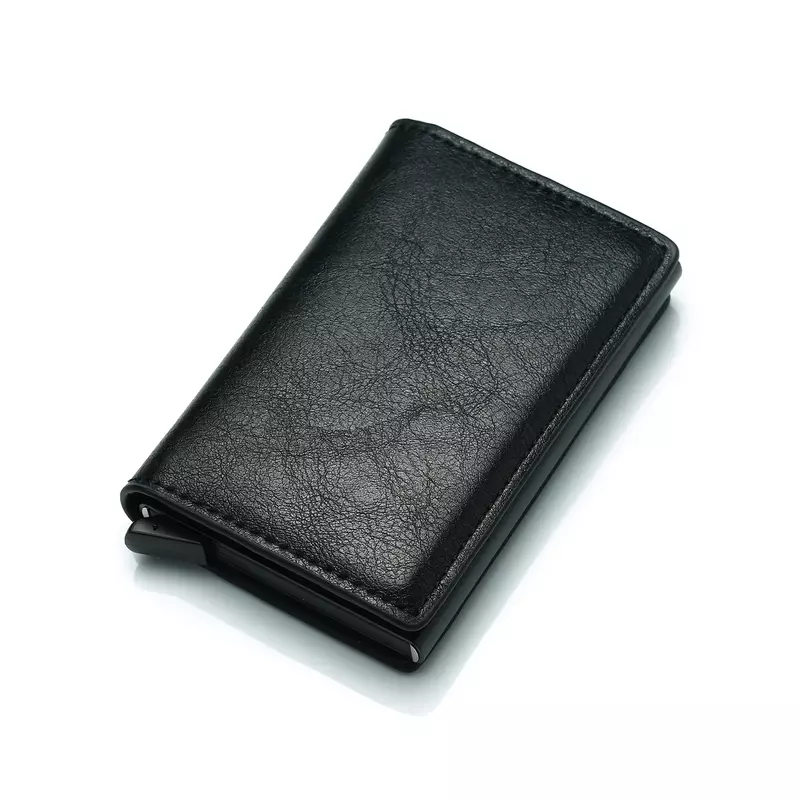 Billetera de cuero marrón Vintage para hombre, monedero pequeño de alta calidad, tarjetero Rfid, monedero de bolsillo inteligente