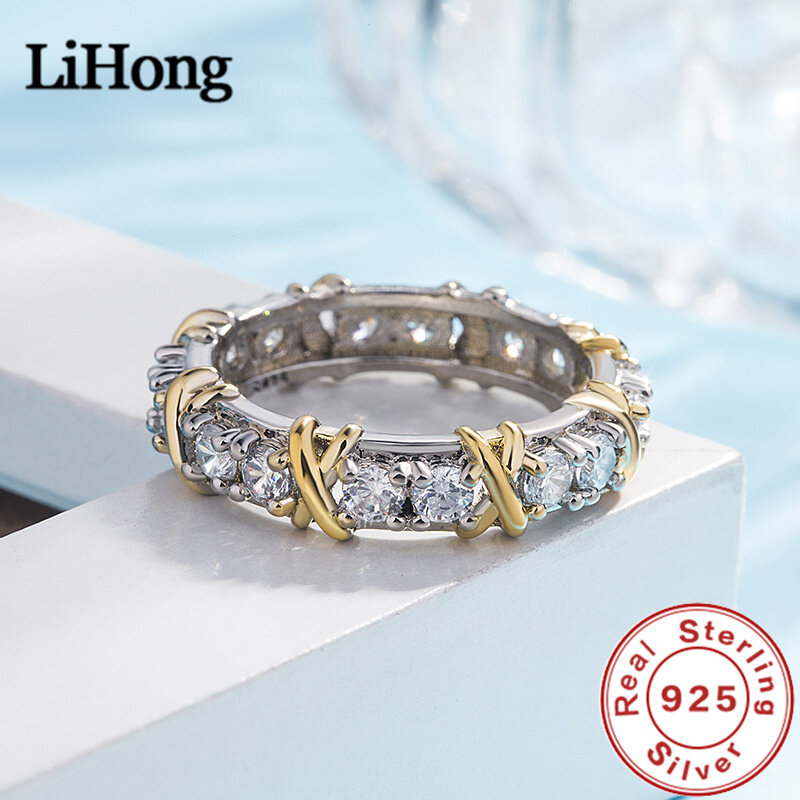 Luxo anel de prata esterlina 925 para mulheres, entrelaçado com cristal zircão aaa, presente joia noivado