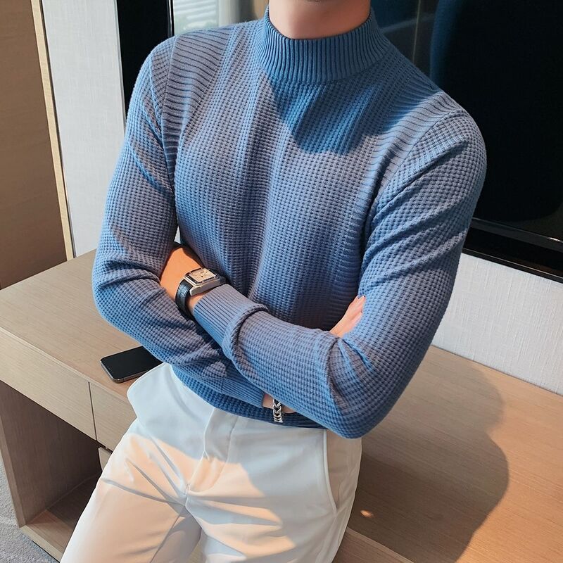 2023 nowy męski wysokiej klasy modny dziergany sweter sweter męski pół golf zimowe wełniane sweter w stylu Casual ubrania