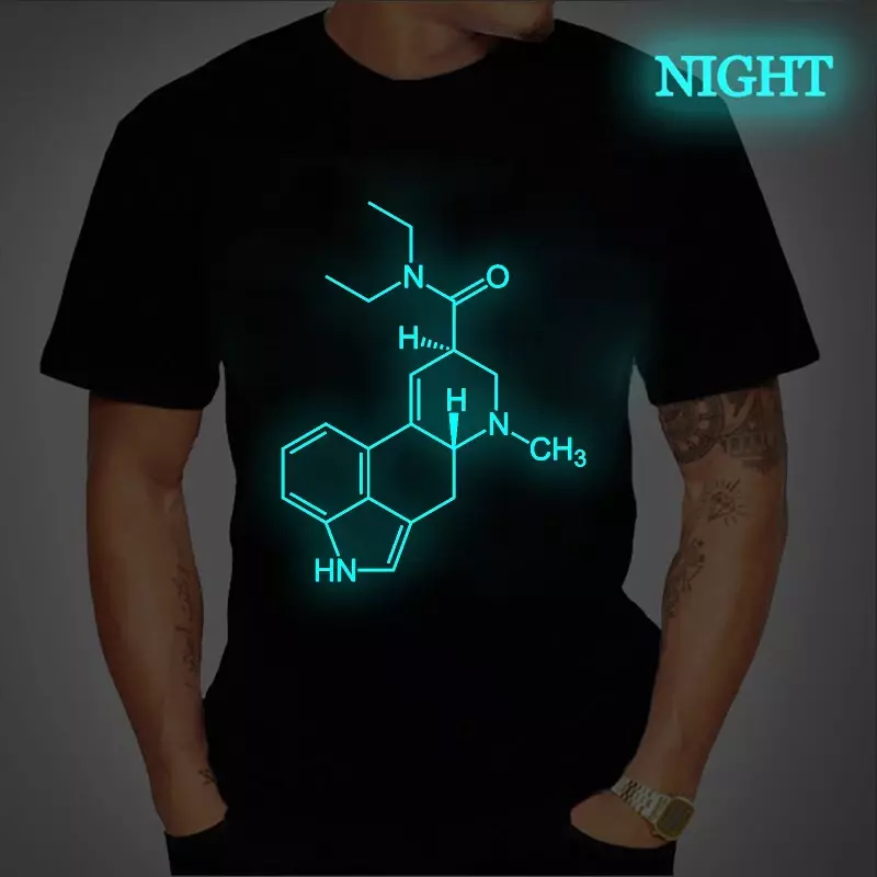 Męska koszulka z nadrukiem LSD Lysergic Acid dietyloamid, Harajuku, Hip Hop, Luminous, topy, Streetwear, Oversized, odzież męska