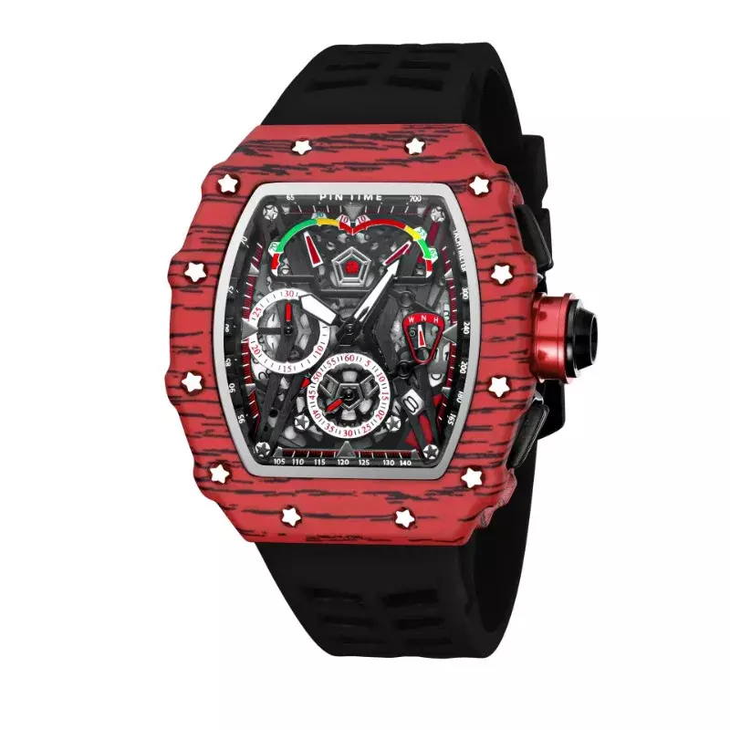 2024 New Promotion Sale Men Fashion Sport Watch Chronograph Function Stopwatch Red Rubber Strap Auto Date Male Luxury Wristwatch