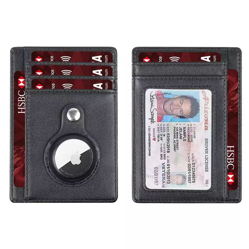 Porte-cartes d'identité Anti RFID en Fiber de carbone pour hommes et femmes, portefeuille en cuir mince pour Airtag Air Tag
