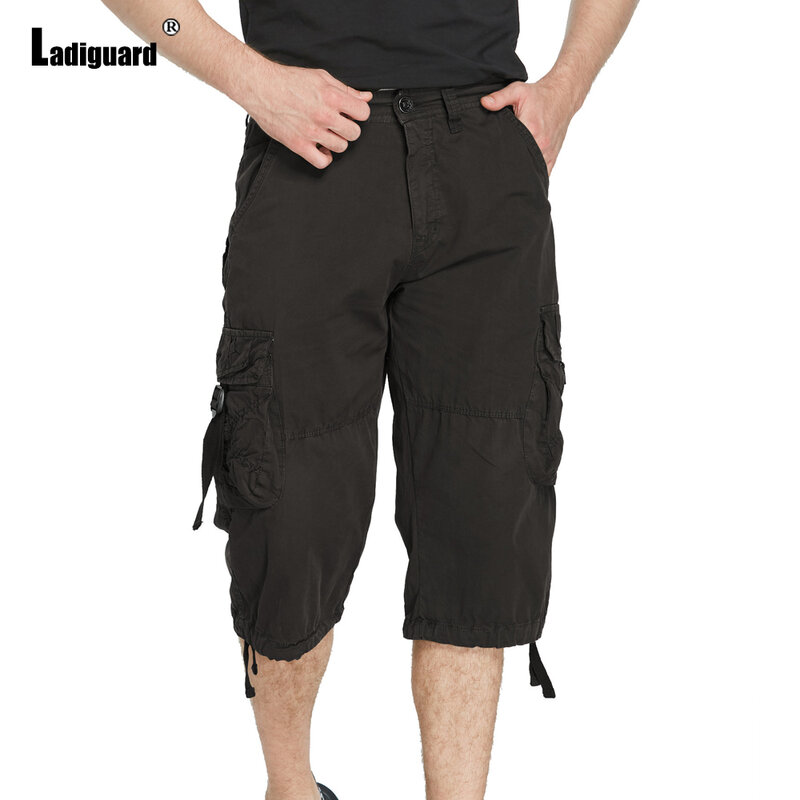 Ladiguard Plus Size pantaloncini Cargo da uomo pantaloni al ginocchio grigio kaki con tasca 2023 estate Casual Street Half Pants abbigliamento da uomo
