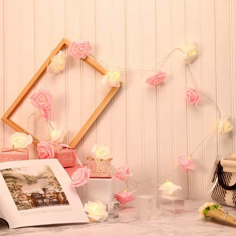 Cadena de luces LED con rosas, cadena de flores románticas alimentadas por batería de 3 metros, luces de hadas rosas para el Día de San Valentín y boda