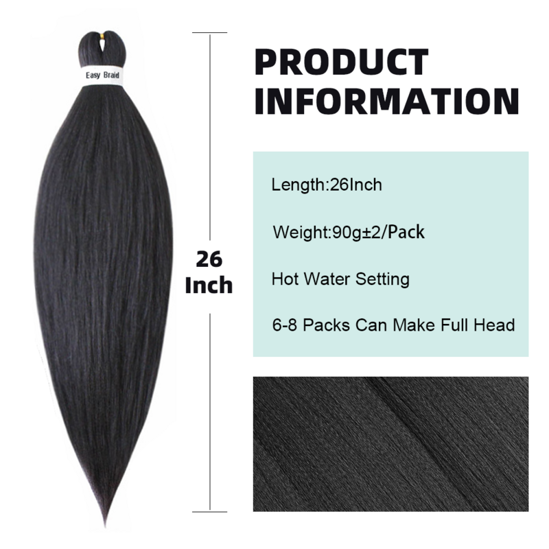 Плетеные волосы, предварительно растягивающиеся синтетические волосы, удлинители волос для африканских косичек крючком, синие зеленые черные легкие косички 90 г