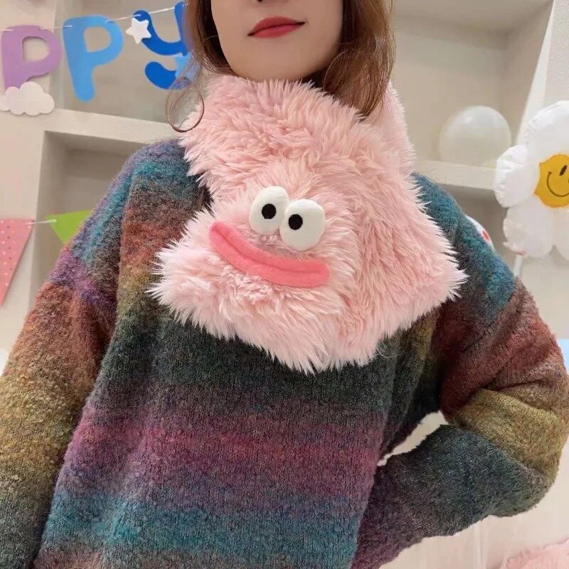 Plush Big Eyes Scarf Autumn Winter Women Girls Cute Thick Warm Scarf Funny Soft Comfortable Cross Collar Scarves Fashion Gifts