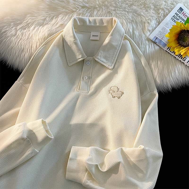 Spring Autumn Button Up Collar Sweatshirts Men Casual Fashion Embroidery All-match BF Students Clothing Handsome Harajuku Daily