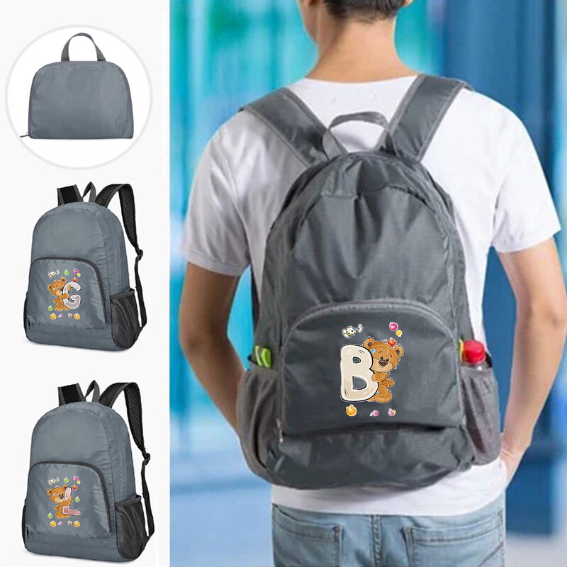 Men's Foldable Backpack Waterproof Travel Climbing Bag Bear Letter Pattern Hiking Backpacks Women Outdoor Sports Portable Bags