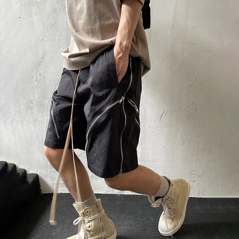 High Street Zipper Work Clothes Men Shorts Summer Ins Fashion Loose Harajuku Cargo Oversize Streetwear Vintage