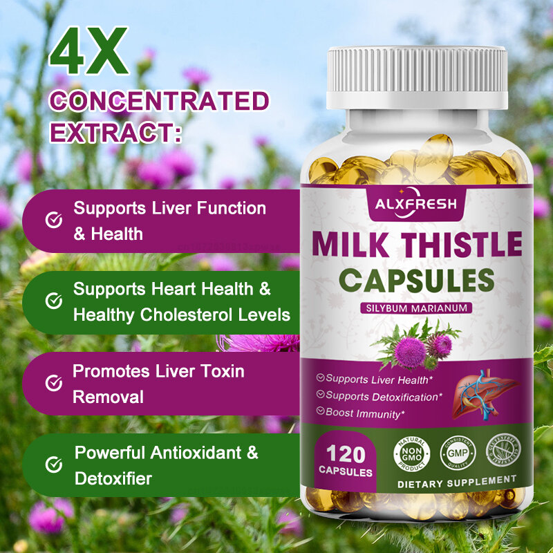 Organic Milk Thistle Extract 1000mg Capsules & Dandelion Silybum Marianum for Liver Health Supports Liver Function Non-GMO Vegen