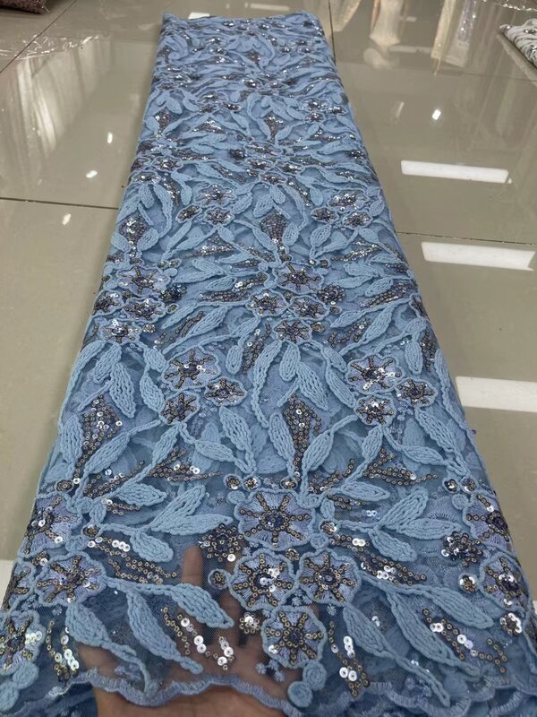 Роскошная французская кружевная нигерийская кружевная ткань с бусинами ручной работы вышивка африканская кружевная ткань для свадьбы TS1571