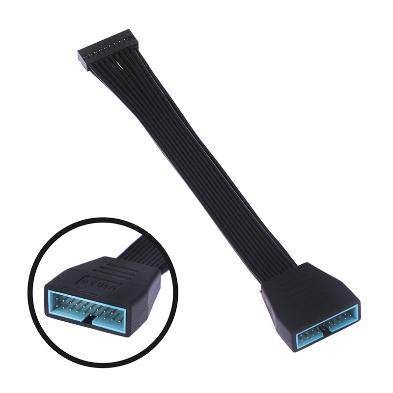 Pequeño Mini USB 3,0 19/20 Pin Extensión interna Cable adaptador de cabecera negro Cable plano para placa base 5,9 pulgadas/15cm 1PC