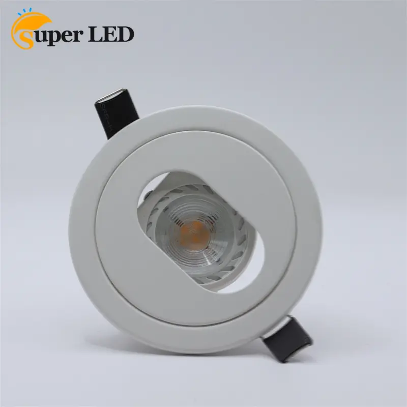 Accesorios de luz descendente fija de elipse interior redondo blanco, GU10, agujero de corte, marco de fijación de 85mm