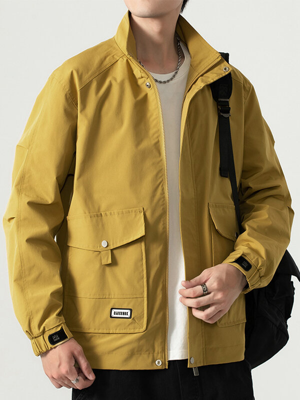 남성용 스탠드 칼라 멀티 포켓 재킷, 야외 방수 지퍼 윈드브레이커, 캐주얼 코트, 플러스 사이즈 8XL, 신제품, 2023