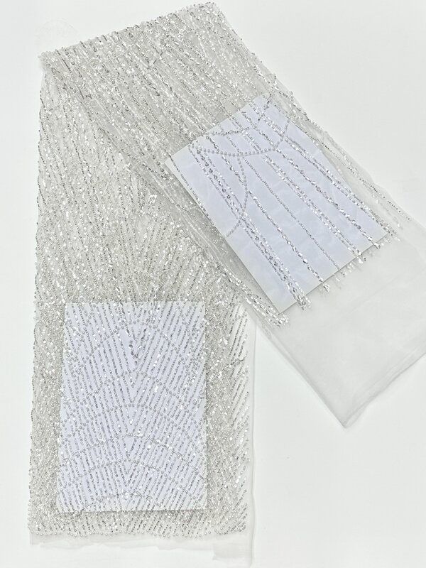 Wysokiej jakości ręcznie haftowana afrykańska koronka z tkaniny na ślub 5-metrowa czysta biała szwajcarska koronka z woalu na imprezę Suknia ślubna