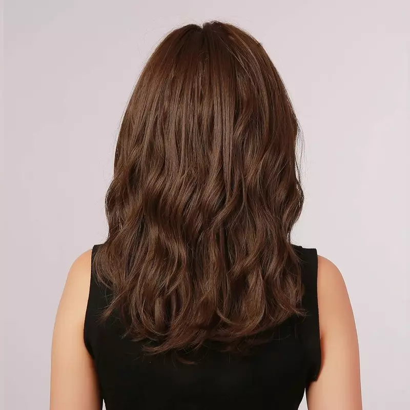 Короткий коричневый волнистый боб парик с челкой для женщин, парики длиной плеч, Короткие вьющиеся женские парики, естественный вид
