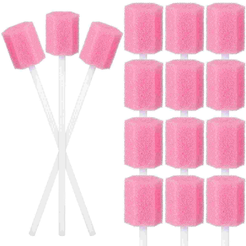 Tusuk gigi 200 buah, stik spons mulut untuk orang tua bersih gigi merah muda