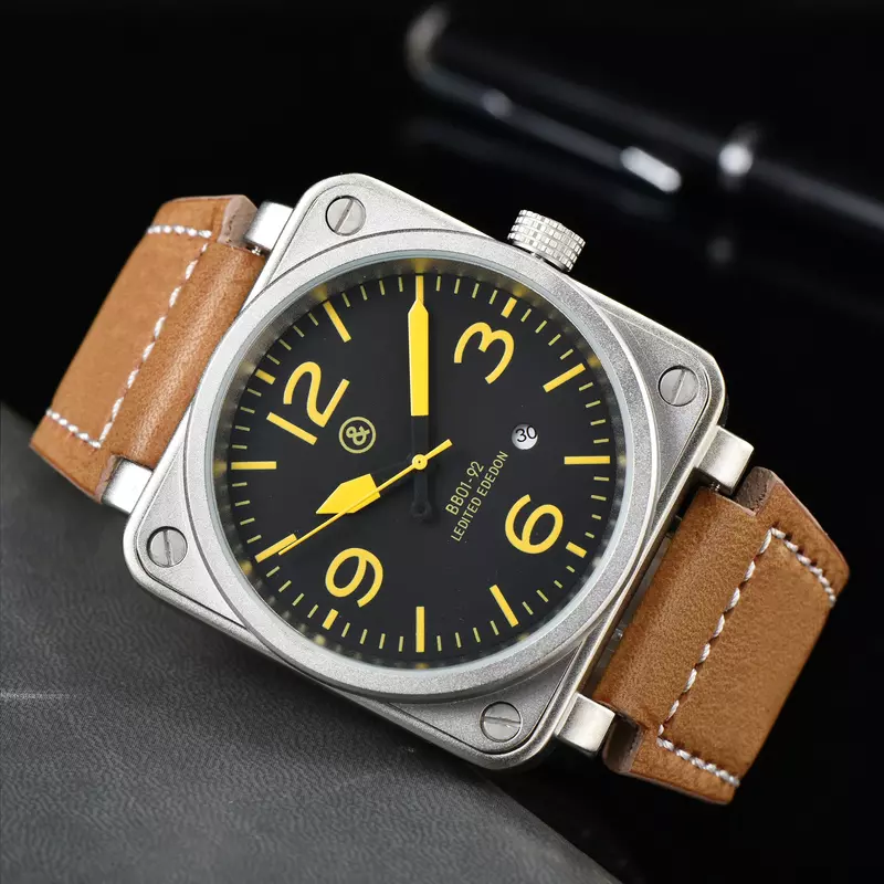 Relógio de pulso mecânico automático para homens, pulseira de couro, mostrador grande, AAA, marca superior, alta qualidade, luxo, alta qualidade, 2024