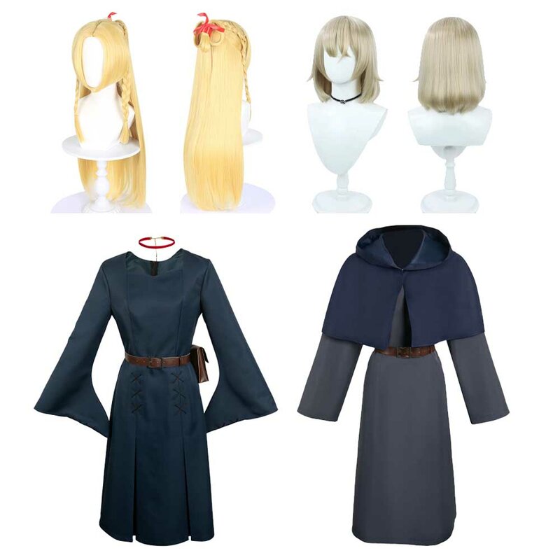 Farin-Disfraz de Anime de marille, traje de cinturón, ropa de fiesta de Halloween, vestido, peluca, collar, bolsa, Delicious in Dungeon