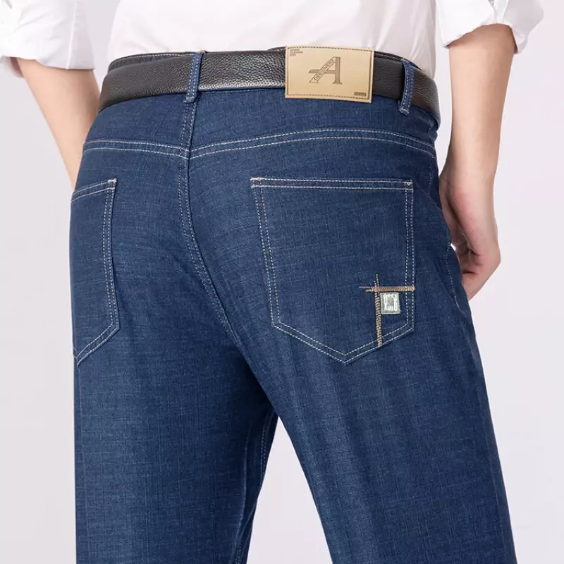 Calça casual de negócios masculina, calça jeans monocromática, elástica azul, plus size 29-40, nova coleção para o verão, primavera, 2022
