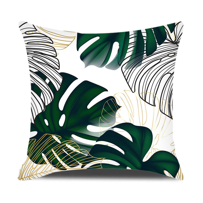 Leaves Printed Cushion Cover Simple Style Home Decoration Pillows Pillow Cover Square Pillowcase Office Seat Sofa Cushion Case