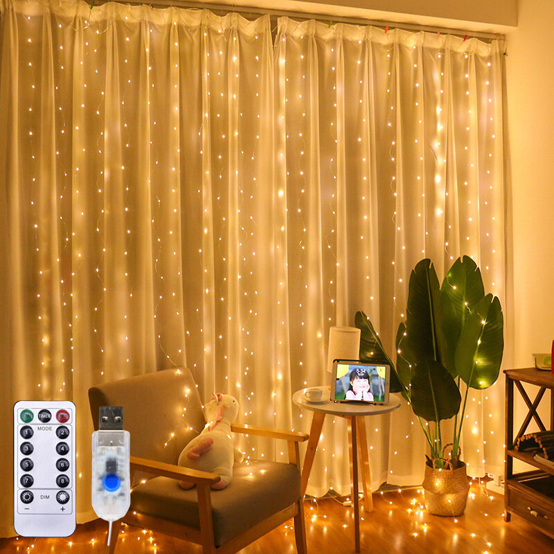 3M LED الستار الجنية أضواء التحكم عن بعد USB سلسلة أضواء عيد الميلاد الديكور للمنزل غرفة نوم الزفاف حزب عطلة أضواء