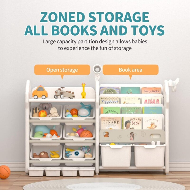 UNICOO - Kids Bookshelf e Toy Storage Organizer com Bins, Toddler Livros e Brinquedos Organizador, Crianças Bookshelf