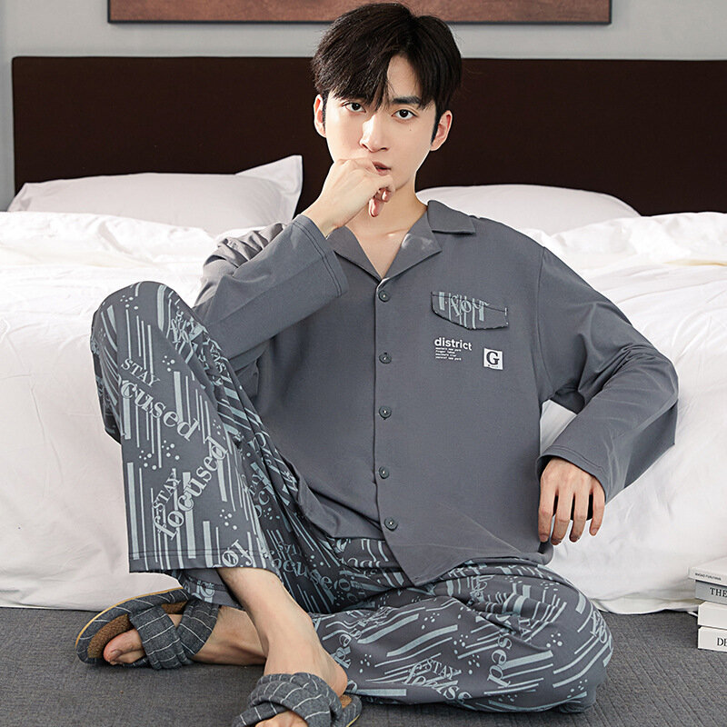 New Pajamas For Men's Spring Casual Comfortable Lapel Home Suit Fashion Autumn Lounge Sleepwear Set Cardigan Pyjamas Homber Pjs