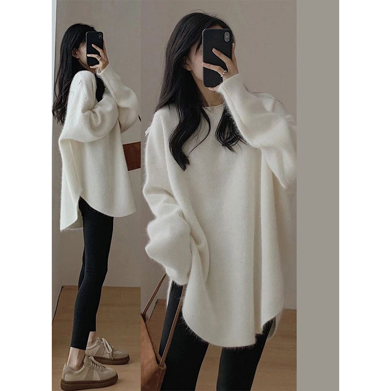 Sweter Rajutan Pullover Wanita Baru Menebal Longgar Malas Pakaian Luar Kasual Mode Korea Atasan Jumper Longgar Musim Gugur Musim Dingin 2022