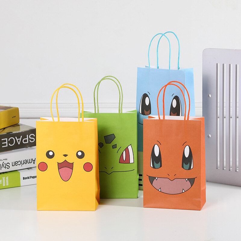 Anime Candy Paper Bag Cartoon Pokemon Pikachu Gift Top Packaging 12pcs Action Toy Figures Toys Hobbies