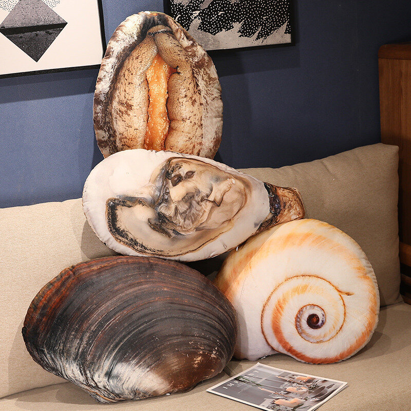 Vida real concha estrela-do-mar abalone oyster travesseiro de pelúcia simulação de animais marinhos oceano engraçado brinquedo criativo decoração do quarto