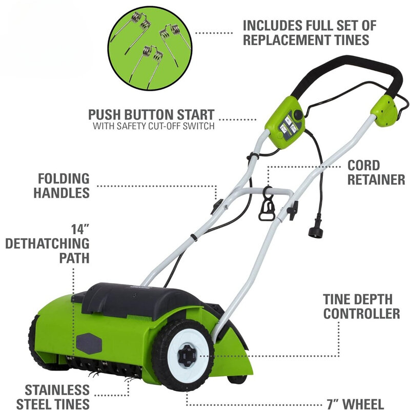 Brush Cutter Free Shipping Battery Trimmer for Grass 14” Corded Electric Dethatcher (Stainless Steel Tines) Lawn Mower Garden