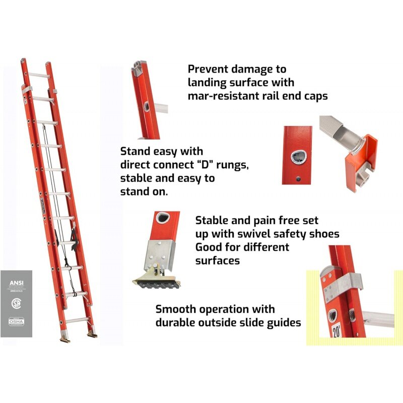 Louisville Ladder 16-Foot Fiberglass Extension Ladder with Pro-Guard Ladder Covers